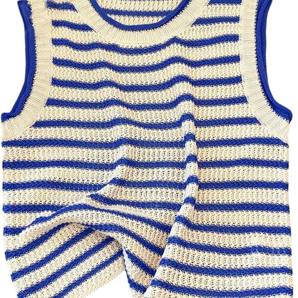 Women's Striped Sleeveless Sweater Vest Knit Pullover Tank Top Large - Picture 1 of 5